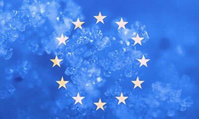 Flag of European Union with frozen ice background
