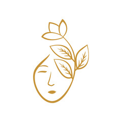 girl nature logo design template. woman face with flower icon, sign and symbol.