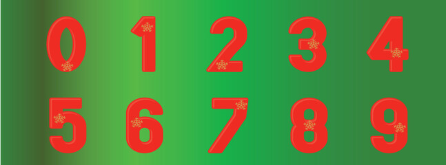 Christmas Numbers font, Red Numerals, Snow flake 