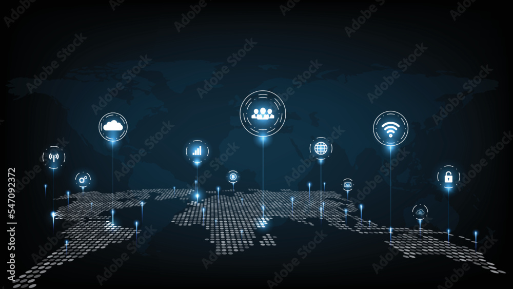 Wall mural communication and global high speed wireless internet wifi connection.spider web of network connecti