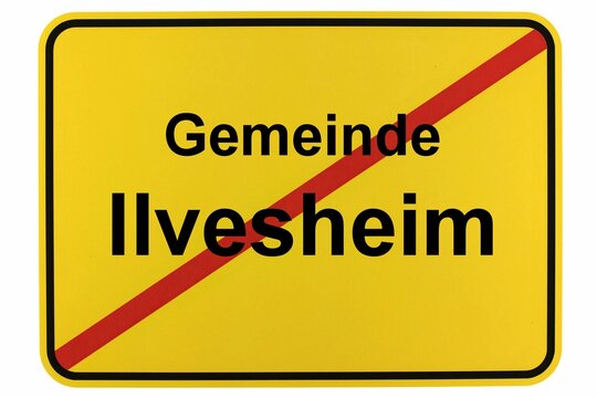 Illustration eines Ortsschildes der Gemeinde Ilvesheim in Baden-W&uuml;rttemberg