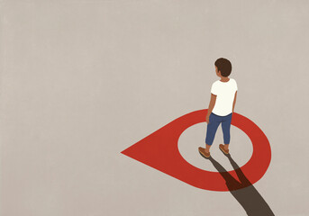 Man standing at the center of map pin icon
