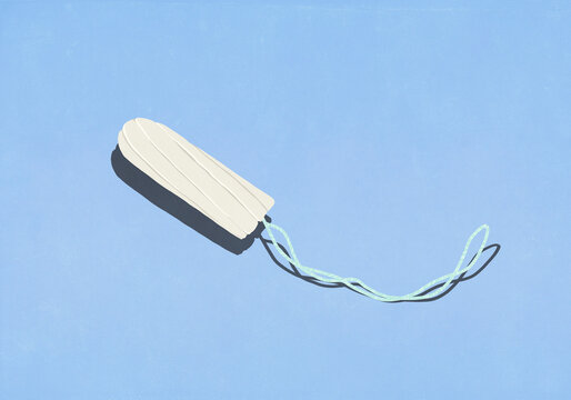 Tampon with string on blue background
