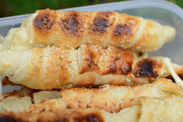 Golden khachapuri with sesame seeds
