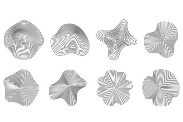 Wooden tree rings. Abstract topography circles. Organic texture shapes. Vector outline illustrations set.