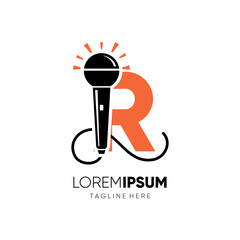 Letter R Microphone Logo Design Vector Icon Graphic Emblem Illustratio