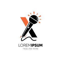 Letter X Microphone Logo Design Vector Icon Graphic Emblem Illustration