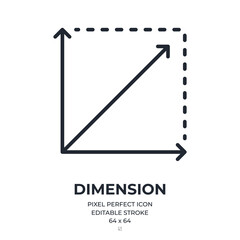 Dimension editable stroke outline icon isolated on white background flat vector illustration. Pixel perfect. 64 x 64.