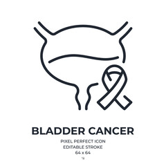 Bladder cancer awareness editable stroke outline icon isolated on white background flat vector illustration. Pixel perfect. 64 x 64.