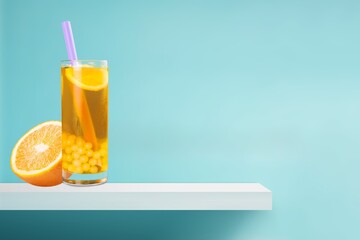 Tasty sweet drink with fruits on the desk