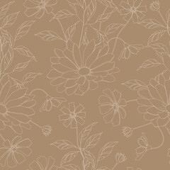 Hand-drawn abstract flowers. Seamless pattern with flowers. Repetition of a floral vector pattern.
