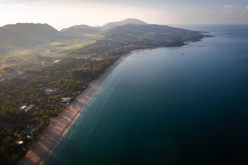 Aerial view of Long Beach at sunset, in Koh Lanta, Krabi, Thailand