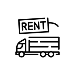 Truck rental black line icon. Freight transport.