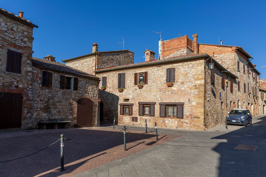 Traditional stone houses in italian town of Montefollonico