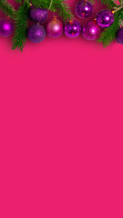 Pink and lilac Christmas balls on a pink background