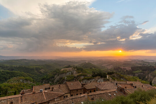Picturesque sunset spot in Tuscany, a little village of Chiusure