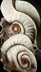 Abstract rock formations with detailed sandstone surface embedded ammonite fossil texture spiral patterns - macro closeup background resource.	
