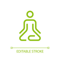 Meditation pixel perfect color linear ui icon. Lotus position. Calmness and harmony. Relaxation practice. GUI, UX design. Outline isolated user interface pictogram. Editable stroke. Arial font used