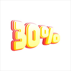 30% percent, 3D number effect, yellow and red text effect for sale banners