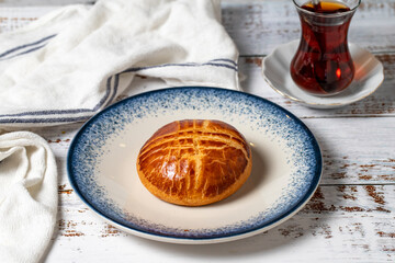 Pogaca on a white background. Turkish pastry product