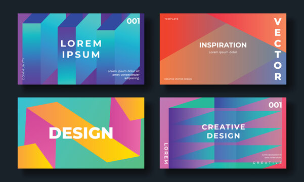Set of colorful trendy background template design vector. Collection of creative gradient vibrant color of geometric shape background. Art design illustration for business card, cover, banner.