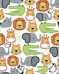 Seamless pattern vector of smiling animals faces