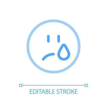 Crying emoji pixel perfect color linear ui icon. Depressed and unhappy face. Emotional expression. GUI, UX design. Outline isolated user interface pictogram. Editable stroke. Arial font used