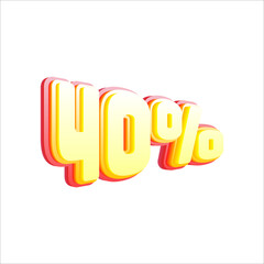 40% percent, 3D number effect, yellow and red text effect for sale banners