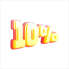 10% percent, 3D number effect, yellow and red text effect for sale banners