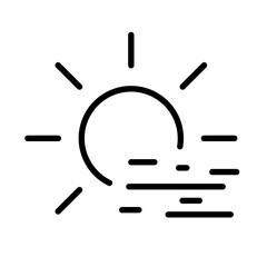 Sun line icon. Space, star, light, heat, windy, clouds, meteorologist, day, summer, hot, warm. Nature concept. Vector black line icon on a white background