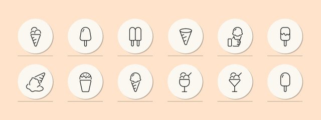 Ice cream in a cone line icon. Street food, fast, sweet, cold, frozen, delicious dessert, Bitten ice cream on a stick. Frozen yogurt. Yummy. Eating concept. Pastel color background