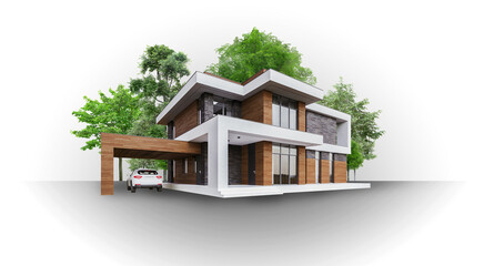 3D visualization of the house on a white background. Modern architecture. 3D model of the house