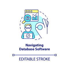 Navigating database software concept icon. Digital technology. Information management abstract idea thin line illustration. Isolated outline drawing. Editable stroke. Arial, Myriad Pro-Bold fonts used