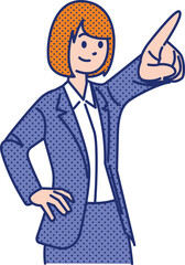 指を刺して目標に向かうことを鼓舞する女性