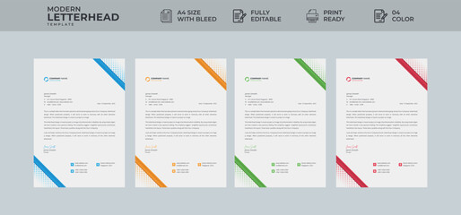 Letterhead design for corporate official with minimal and abstract design, professional and informative newsletter with green blue red yellow 