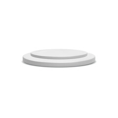 Round product stand, podium for product display in white color isolated on white background