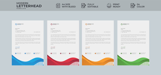 Letterhead design for corporate official with minimal and abstract design, professional and informative newsletter with green blue red yellow 