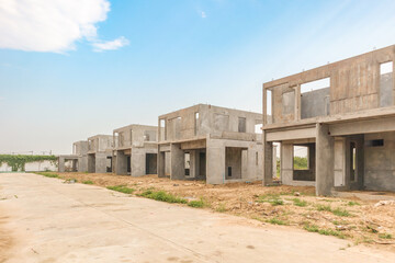 construction residential new house with prefabrication system in progress at building site