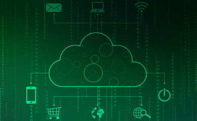 2d illustration of Cloud computing, Digital Cloud computing Concept background. Cyber technology, internet data storage, database and data server concept
