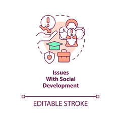 Issues with social development concept icon. Achieving inclusive growth barrier abstract idea thin line illustration. Isolated outline drawing. Editable stroke. Arial, Myriad Pro-Bold fonts used