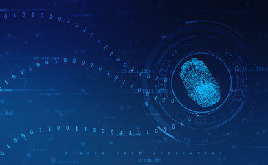 Abstract security system concept with fingerprint on technology background, Fingerprint Scanning Identification System. Biometric Authorization and Business Security Concept