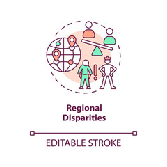 Regional disparities concept icon. Challenge in achieving inclusive growth abstract idea thin line illustration. Isolated outline drawing. Editable stroke. Arial, Myriad Pro-Bold fonts used