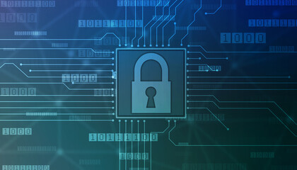 Digital Padlock on abstract technology background, Technology security concept. Modern safety digital background. Protection system, Cyber Security and safety information, personal data concept