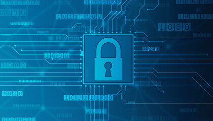 Digital Padlock on abstract technology background, Technology security concept. Modern safety digital background. Protection system, Cyber Security and safety information, personal data concept
