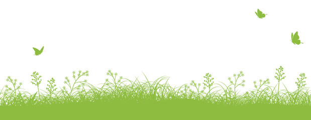Seamless Green Grassy Field Vector Background Illustration With Text Space. Horizontally Repeatable.