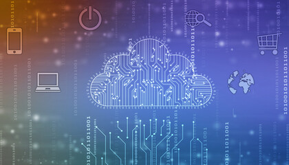 2d illustration of Cloud computing, Digital Cloud computing Concept background. Cyber technology, internet data storage, database and data server concept