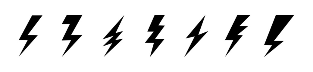 Lightning bolt vector icon set. Flat style. 
