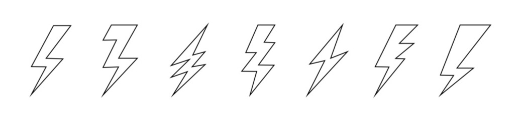 Lightning bolt vector icon set. Flat style. 