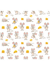 Seamless pattern background of cute mouse and cheese