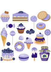 Set of digital elements with blueberry candies